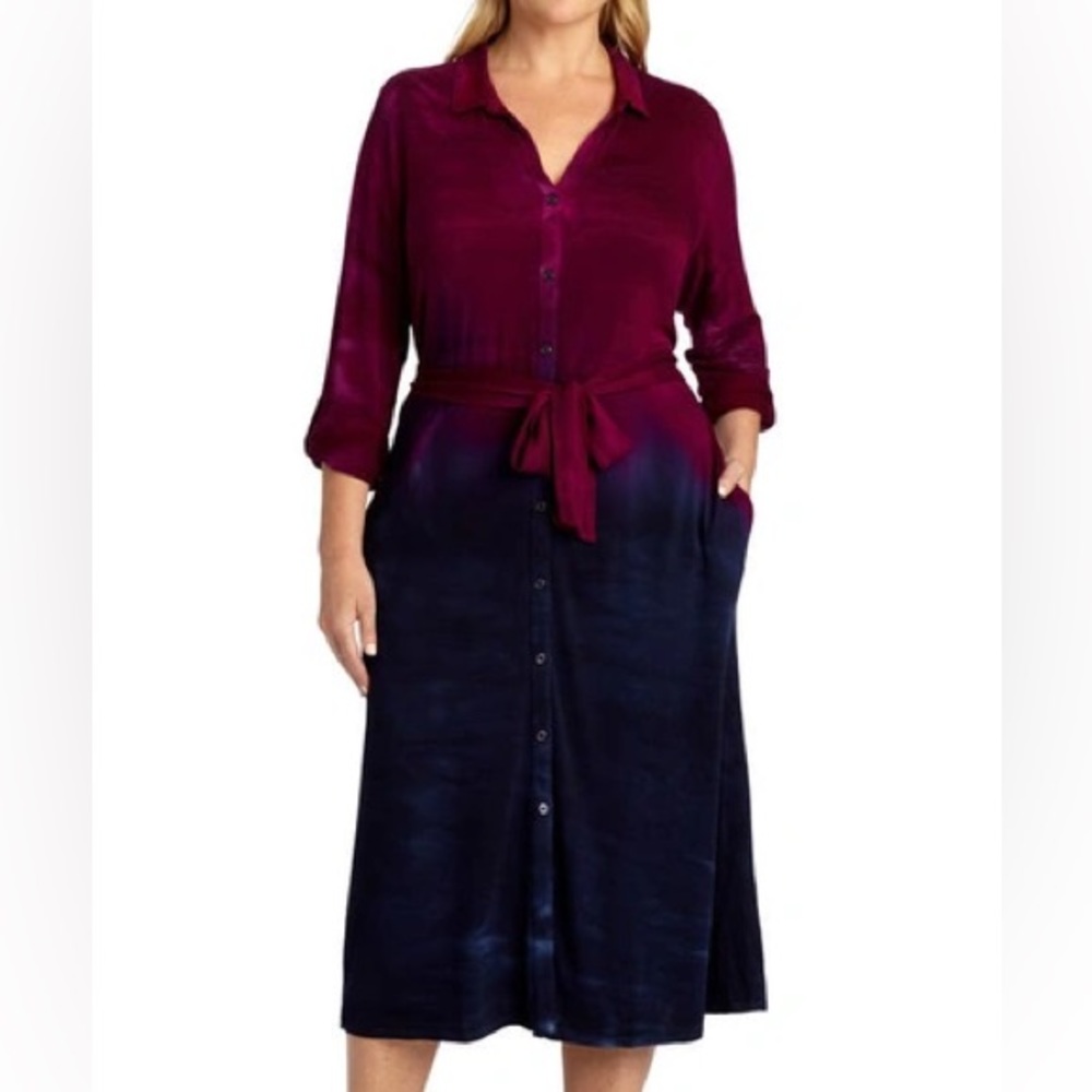 Adyson Parker Plus Tie-dye Belted Midi Shirt Dress (NWT)
